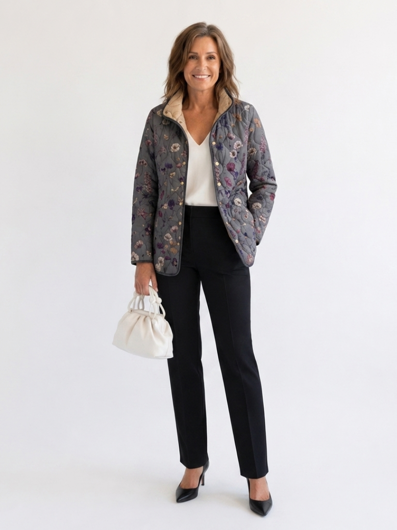 Nathalie | Quiltad jacka med torkade blommor