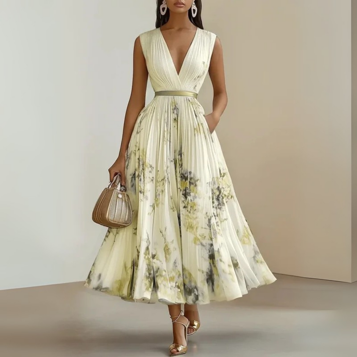 Emma – Damens Flowy Ärm-lös Sommar Maxi Klänning