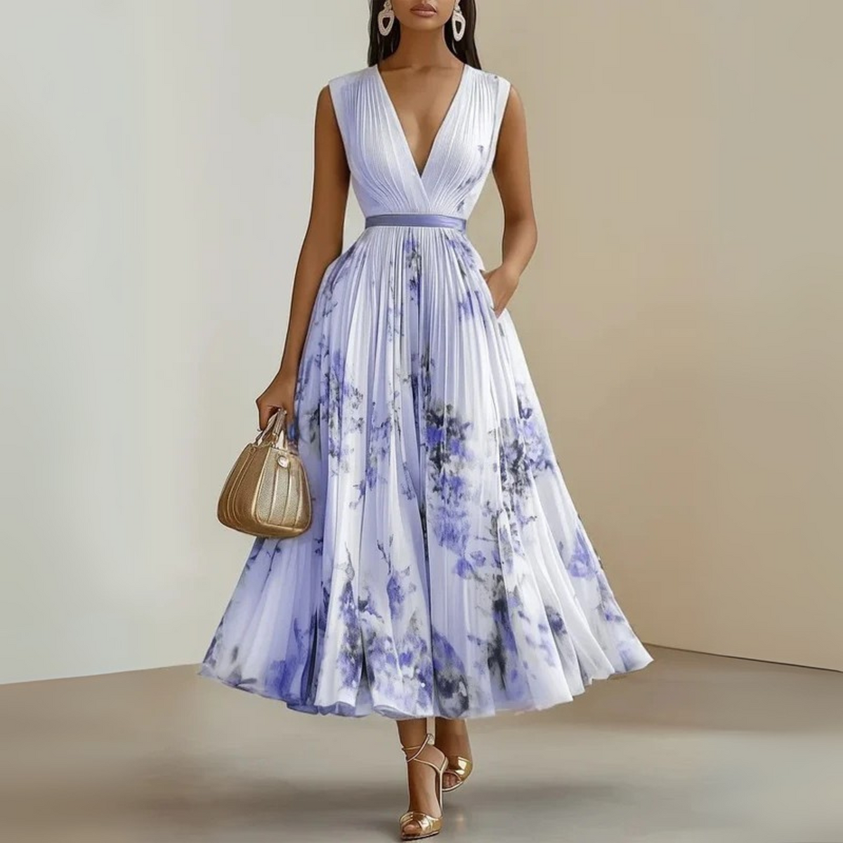 Emma – Damens Flowy Ärm-lös Sommar Maxi Klänning