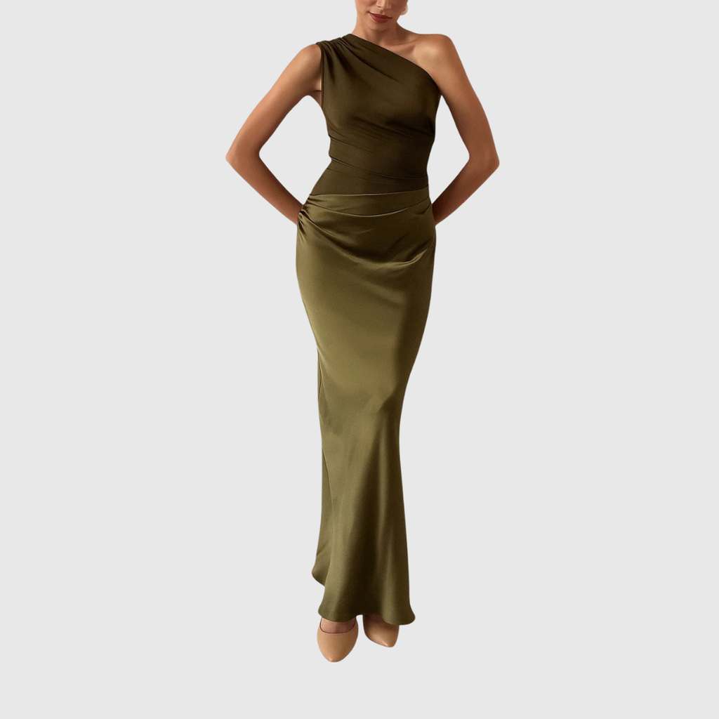 Elara – Satin Asymmetrisk Aftonklänning