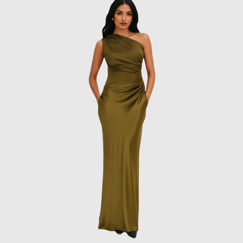 Elara – Satin Asymmetrisk Aftonklänning
