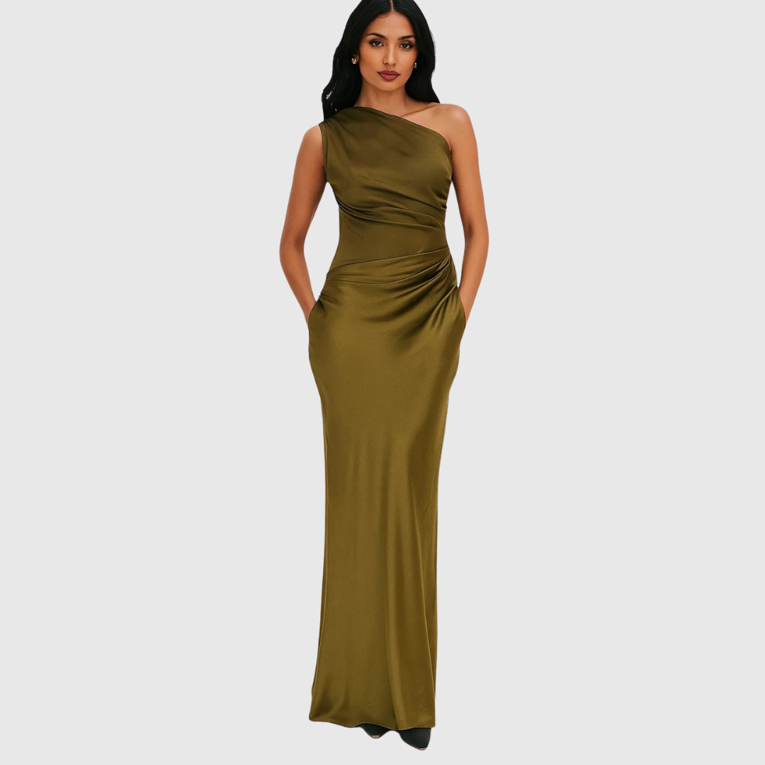 Elara – Satin Asymmetrisk Aftonklänning
