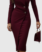 Luned – Burgunder Wrap-Style Knappt Midi Klänning