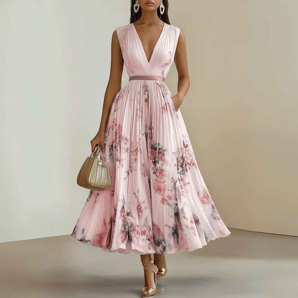 Emma – Damens Flowy Ärm-lös Sommar Maxi Klänning