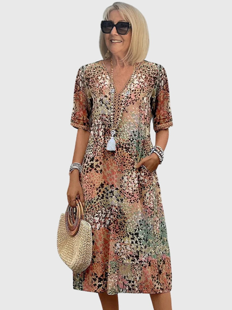 Yvonna – Elegant Blommig Midiklänning
