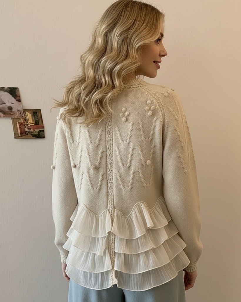 Elegant stickad cardigan med volanger