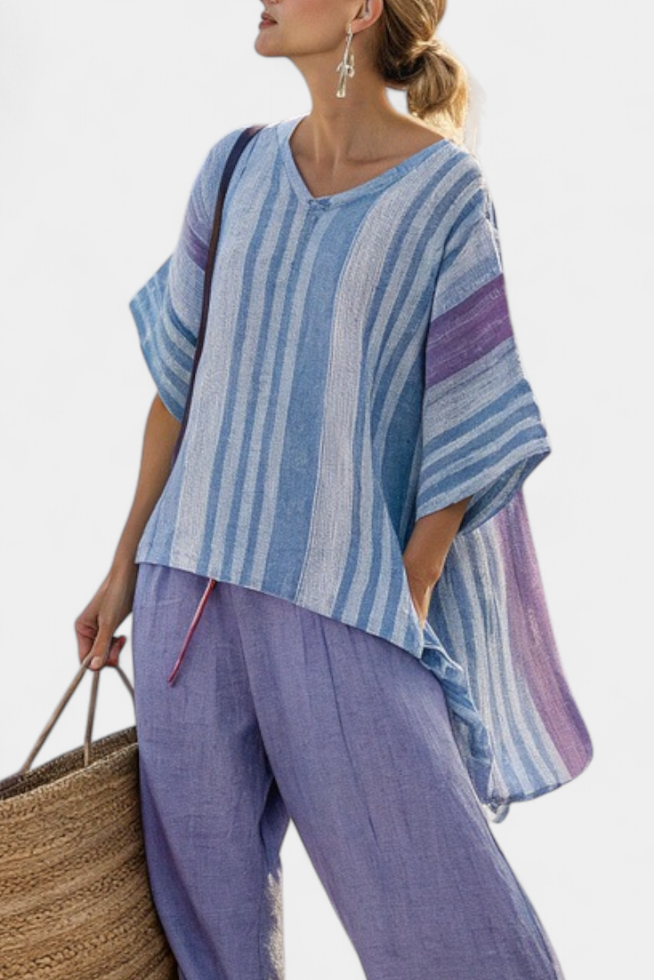 Zellora – Elegant Lavendel & Himmelblå Topp & Linbyxor