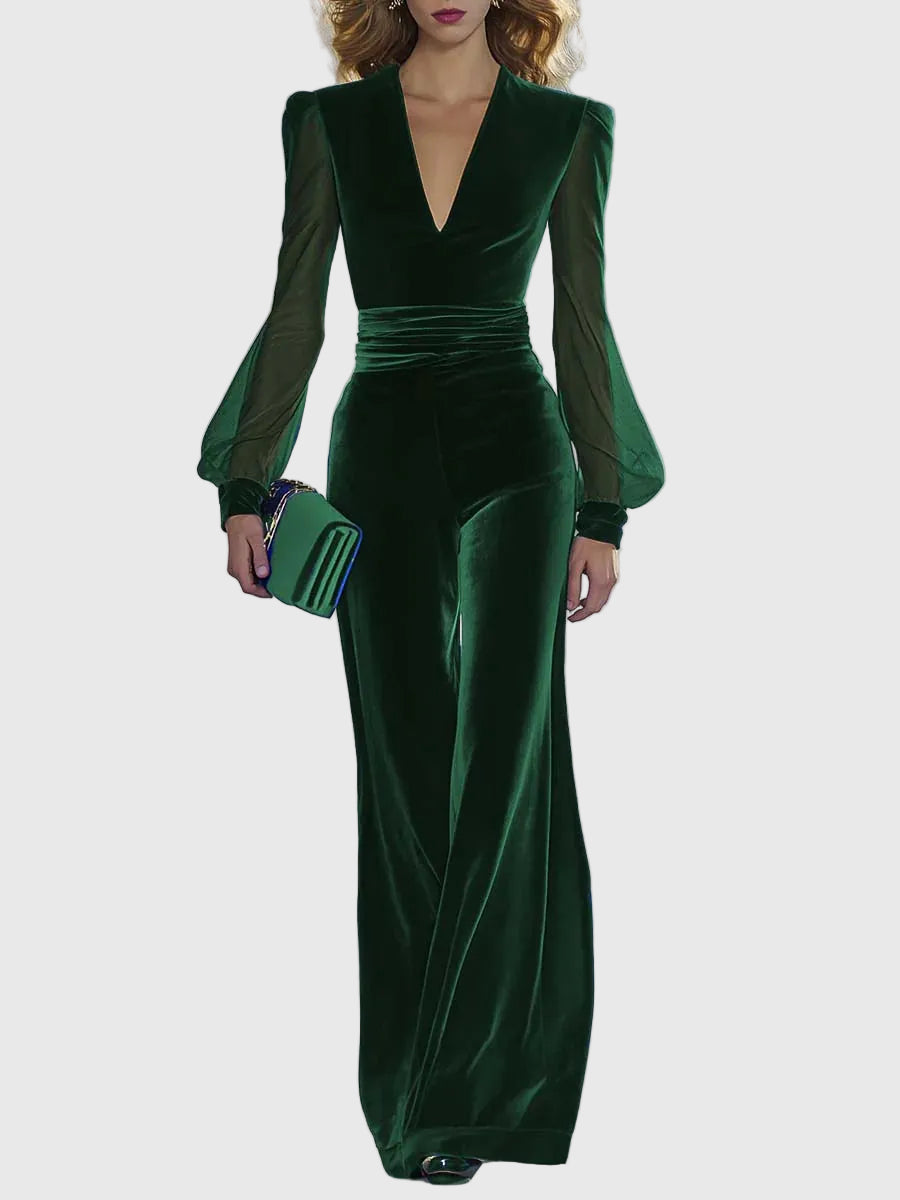 Sabrina – jumpsuit i sammet med V-ringning