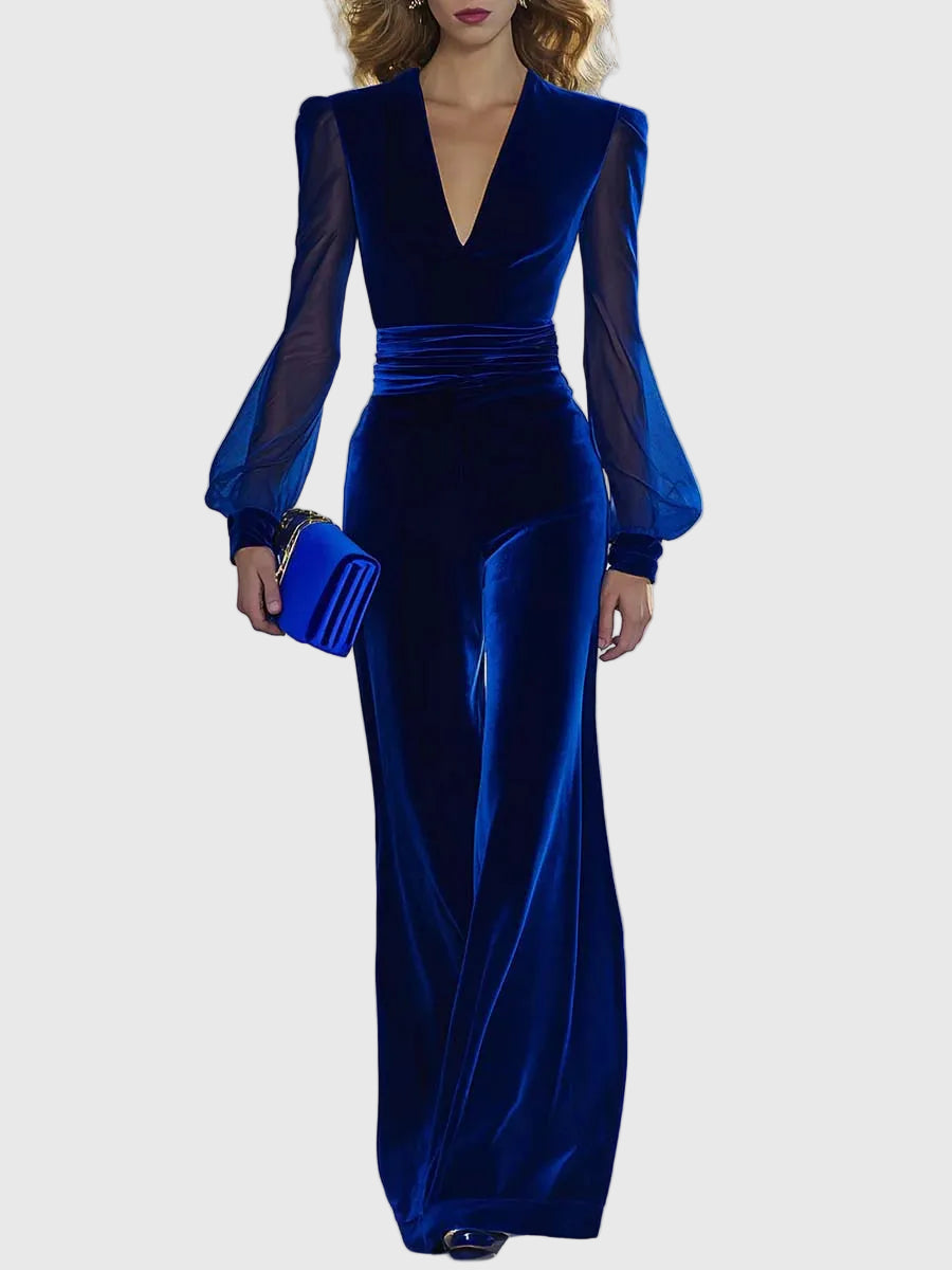 Sabrina – jumpsuit i sammet med V-ringning