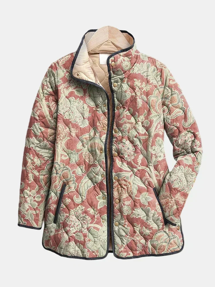 Pauline | Quiltad jacka med terrakottafärgat damastmönster