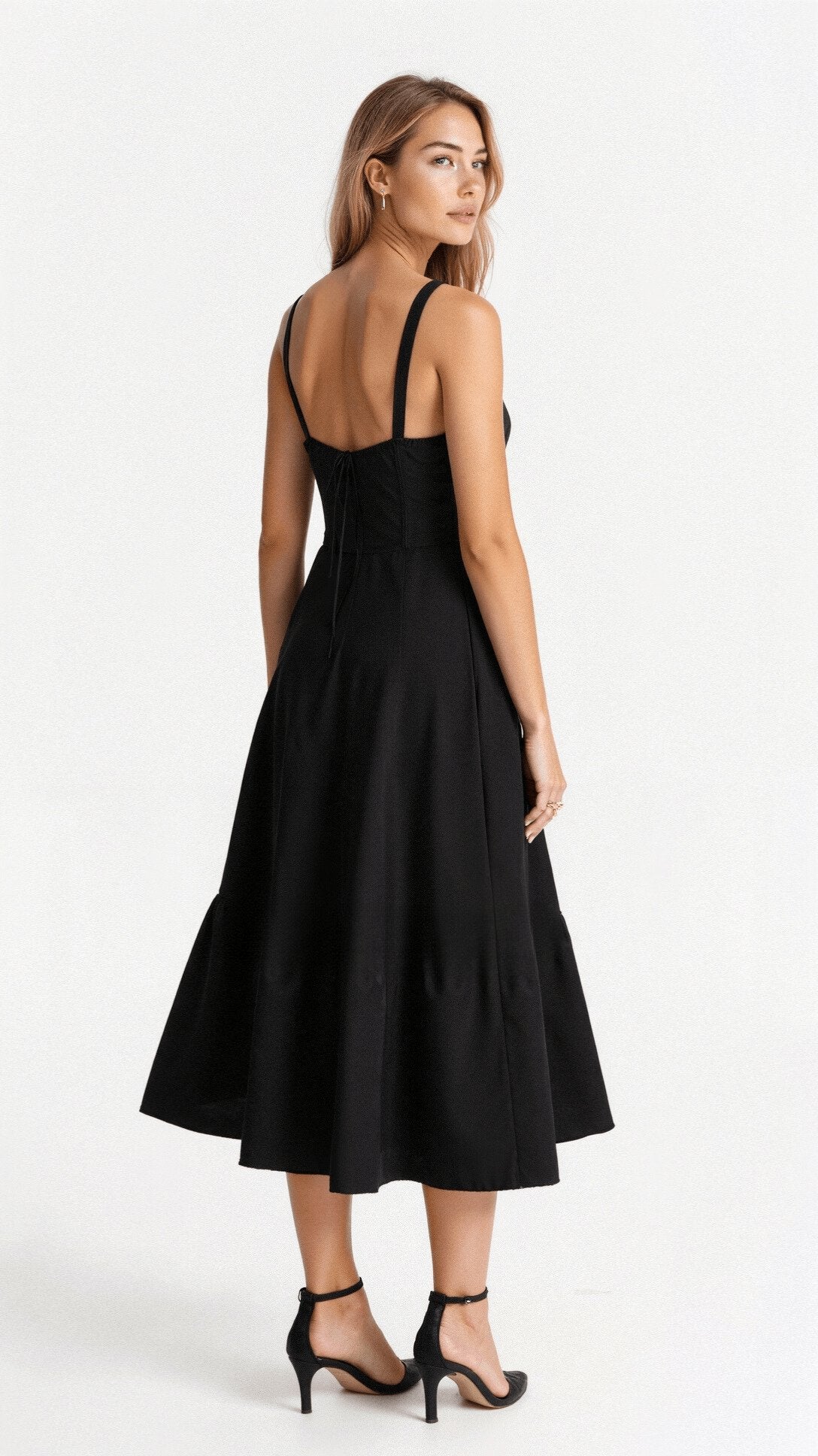 Amelia – Blommig Korsett Midi Klänning med Hjärtformad Urringning